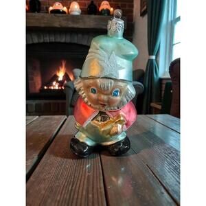 Vintage Radko "Santa's Helper" Holding A Gift Christmas Ornament ~ 5" Tall